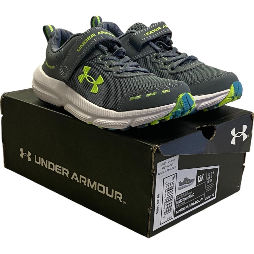 Under Armour Assert 10 Boys Pre-School Running Shoe Gray Mesh Upper Size 13K NIB